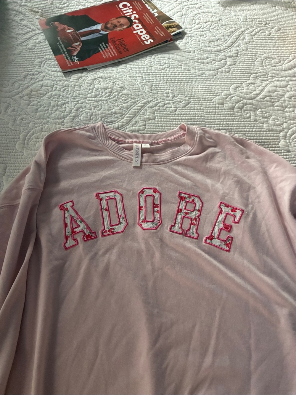 Light Pink "ADORE" Graphic Crewneck Sweatshirt